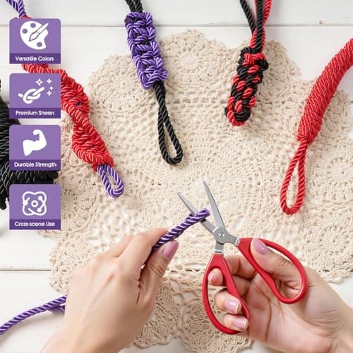 Soft Silk Tying Rope - Skin-Friendly Shiny Colored Nylon Binding Ropes, Durable Multi-Purpose Satin Braided Twisted Decorative Cord, Thickness 8MM, Each 32-Foot Long (2 Purple) — view 4