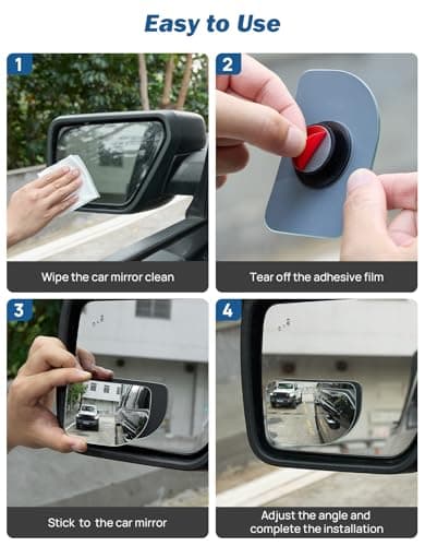 JOYTUTUS XLarge Blind Spot Mirror 2 Pack 3.7‘’×2.5‘’ HD Frameless Convex Glass for Wide Angle View and Safer Lane Changing Compatible with SUVs Trucks RVs Easy Stick On & Long Lasting Durability — view 4