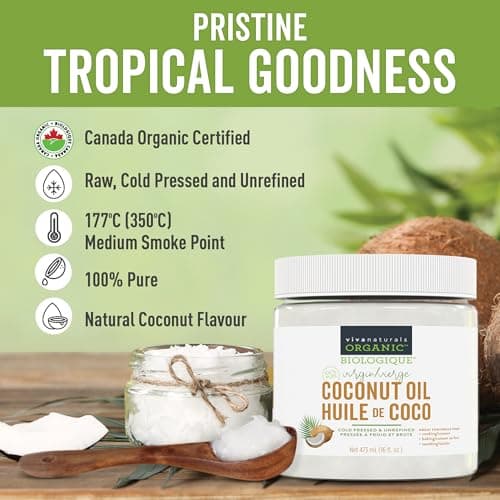 Viva Naturals Organic Virgin Coconut Oil,16 fl oz (473 mL) – Coconut Oil for Hair, Skin, Cooking & Baking – Cold-Pressed, Unrefined & Non-GMO – Keto & Paleo Certified – BPA-Free Jar — view 2