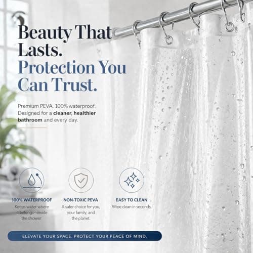 EHZNZIE Crystal Clear Shower Curtain Liner 72x72, PEVA Waterproof Bath Curtain, No Chemical Smell, 3 Weighted Magnets, Durable with Rustproof Metal Grommets — view 5