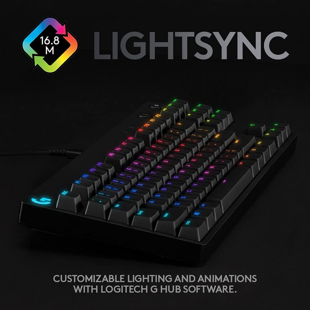 Logitech G PRO Mechanical Gaming Keyboard – Ultra Portable Tenkeyless Design, Detachable Micro USB Cable, Advanced GX Blue Clicky Switches, LIGHTSYNC RGB Backlit Keys, QWERTY UK, PC/Mac - Black — view 5