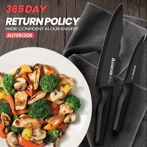 Knife Set, Astercook 21 Pieces Knife Sets for Kitchen with Block, Dishwasher Safe Kitchen Knife Set with Built-in Sharpener, German Stainless Steel Black Knife Block Set, Fathers Day Gift for Men — view 5