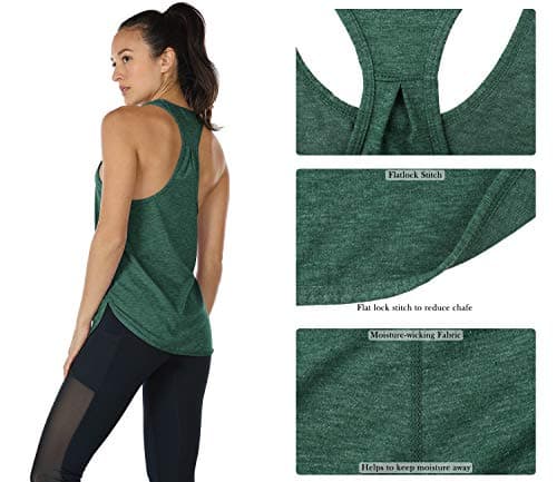 icyzone Workout Tank Tops for Women - Athletic Yoga Tops, Racerback Running Tank Top (L, Charcoal/Army) — view 5