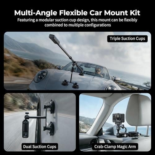 SMALLRIG Car Mount for Insta360 X5/X4/X3, for DJI OSMO 360 Camera, for GoPro, Triple Suction Cup Mount Kit with 120cm/47.2" Invisible Telescopic Selfie Stick, Ball Head, Magic Arm Clamp, Adapter -5843 — view 2