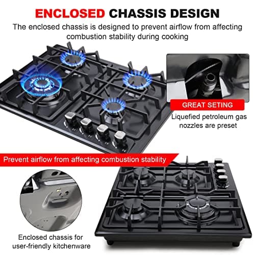 FORIMO Gas Cooktop 22Inch，Built in Gas Cooktop 4 Burners Stainless Steel Stove with NG/LPG Conversion Kit Thermocouple Protection and Easy to Clean — view 5