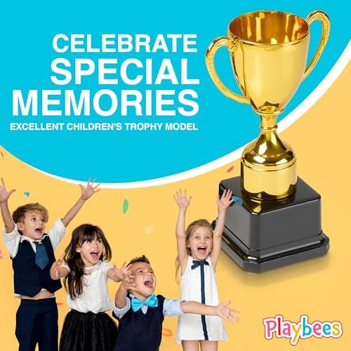 Playbees Fun Gold Plastic Trophies - 6 Pack - 7 Inch - Award Trophy Cup Set for Superstar Kids - Champion Celebrations, Sports Galore, and Victory Vibes - Desktop Toy — view 5