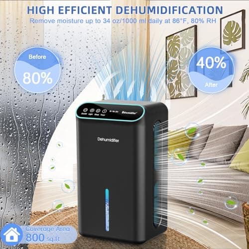 LOMMOL Dehumidifiers for Home, 86 OZ Dehumidifier (800 Sq.ft), Dehumidifiers for Bedroom with Essential Oil Diffuser, 7 Color LED Light, 24H Timer, Auto Shut-off, Ideal for Bathroom Closet RV (Black) — view 2