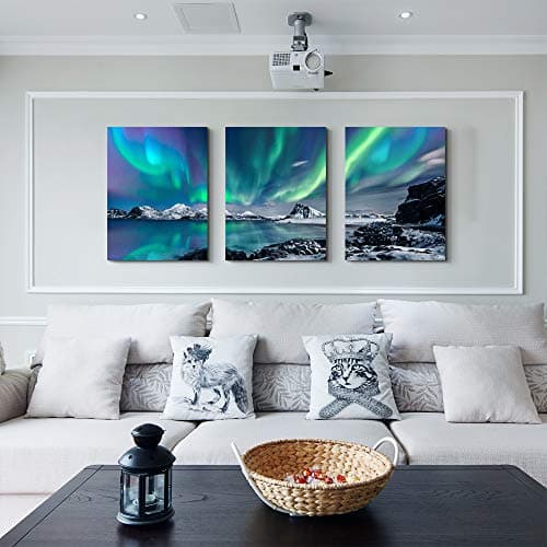 farmhouse Wall Art Aurora Scenery Painting on Canvas Wall decorations for living room Stretched and Framed Canvas Paintings 3 piece bedroom bathroom wall decor Ready to Hang for office Home Decor art — view 3