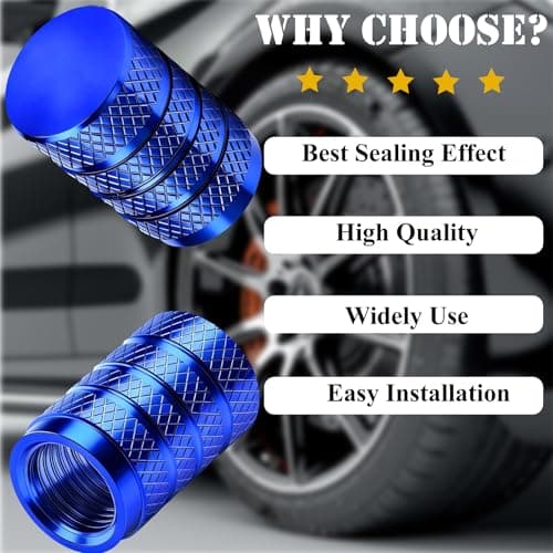 MEAJOO 8PCS Tire Valve Stem Caps, Dust Proof, Anodized Aluminum Universal Tire Valve Stem Covers for Cars, SUV, Trucks, Bikes, Motorcycles, Bicycles(Blue) — view 5