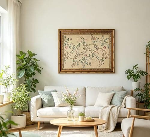 Vintage gold framed Floral Vine wall art Retro Beige Botanical Painting Canvas Prints Elegant Antique Flower French Leaf Wall Decor for Farmhouse Bedroom Living Room Home Decration 9x11in — view 7