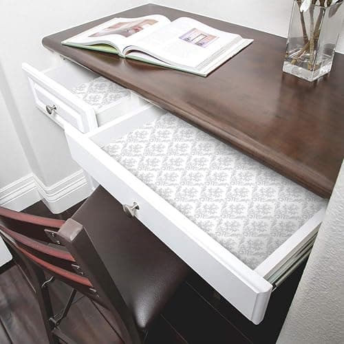 Smart Design Bonded Grip Shelf Liner - 12 Inch x 10 Feet - Non Adhesive, Strong Grip Bottom, Easy Clean Kitchen Drawer, Cabinet, Cupboard Dresser Protector Cover, Non Slip Rubber Mat - Fleur Gris — view 4