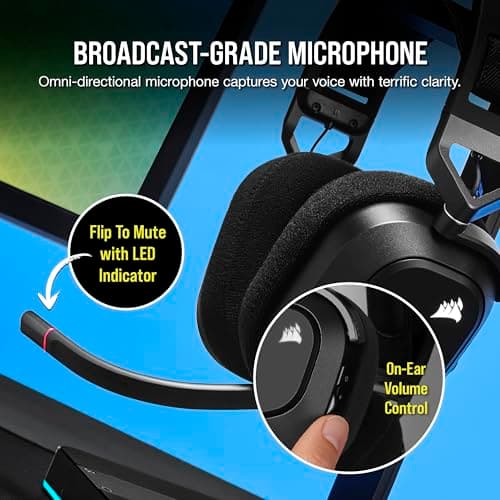Corsair HS80 RGB Wireless Multiplatform Gaming Headset - Dolby Atmos - Lightweight Comfort Design - Broadcast Quality Microphone - iCUE Compatible - PC, Mac, PS5, PS4 - Black — view 5