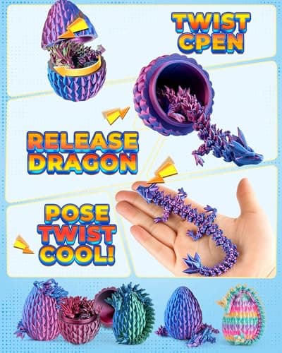 Rapean 8" 3D Printed Dragon Eggs, Easter Basket Stuffers for Kids and Teens, Articulated Dragon Toys for Children, Unique Easter Gifts for Boys & Girls (4Pack) — view 5