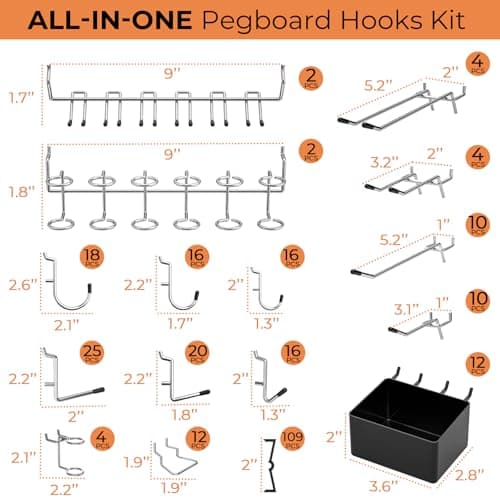 INCLY 278PCS Pegboard Accessories Organizer Kit, Peg Board Hooks Assortment with Bins for Organizing Various Tools, Peg Board Accessory Fit 1/8 or 1/4 inch Pegboard for Hanging Storage — view 3