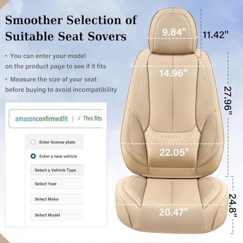 Coverado Seat Covers, Car Seat Covers Front Seats, Car Seat Cover, Car Seat Protector Waterproof, Car Seat Cushion Nappa Leather, Beige Seat Covers Carseat Cover Universal Fit for Most Cars — view 3