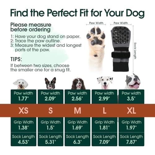 Kuoser Dog Socks with Grippers to Prevent Licking Paws, 4 Pcs Non Slip Dog Booties Paw Protector for Hardwood Floors, Double Sides Dogs Grippy Socks for Small Medium Large Senior Dogs