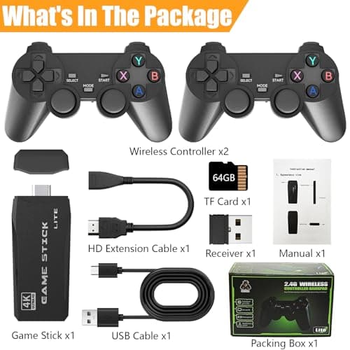 Retro Gaming Console, Game Stick with 20000+ Games - 64GB Plug & Play Video Games Console for TV 4K HDMI Output, Retro Game Console with 2.4Ghz Games Controllers for Family — view 6