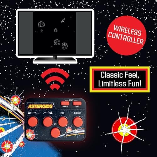 Fizz Creations Asteroids Plug & Play HDMI Arcade game console with wireless controller. Classic retro game for TV, family retro games, nostalgic gift. — view 2