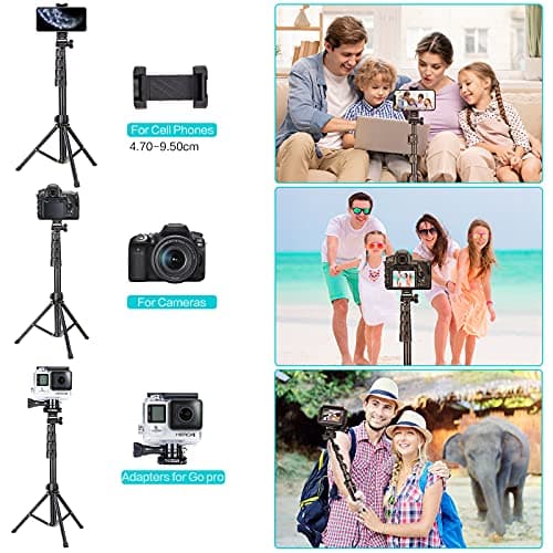YOTOCversion 1.7 Meter/67 inch Phone Tripod Stand & Bluetooth Selfie Stick Tripod, Cellphone Tripod with Bluetooth Remote, Compatible with iPhone 16/15/14/13/12/12 pro/11/11pro/8 — view 4
