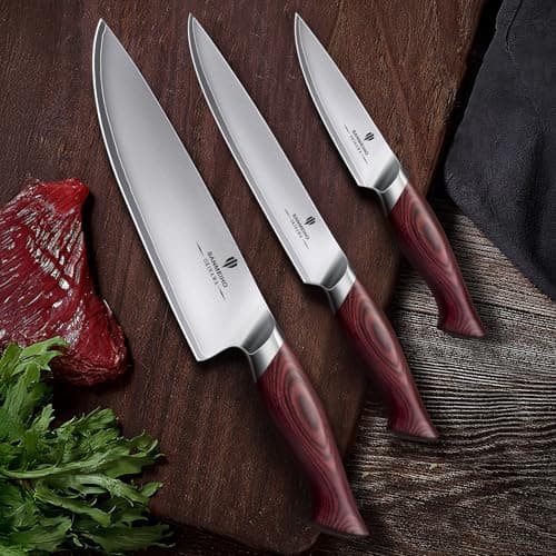 SANMEIHO Japanese Knife Set 3 PCs, High Carbon 10Cr15Mov Stainless Steel Chef Knife Set, Ultra-Sharp Professional Kitchen Knives Set with Ergonomic Pakkawood Handle and Elegant Gift Box — view 5