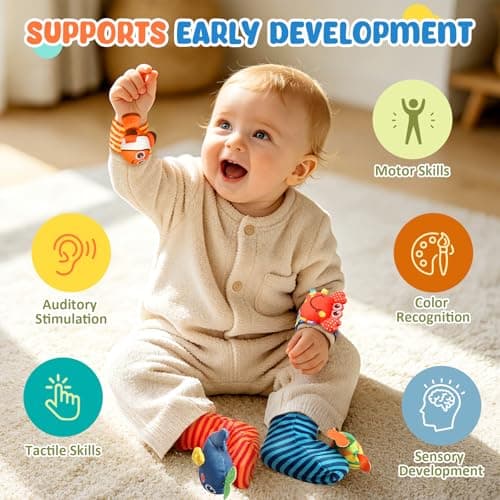 Baby Toys 0-6 6-12 Months, Baby Wrist Rattle Socks and Foot Finder Set, Infant Hand & Foot Development Sensory Rattle Toys, Baby Shower Gifts for Newborn Boys Girls — view 2