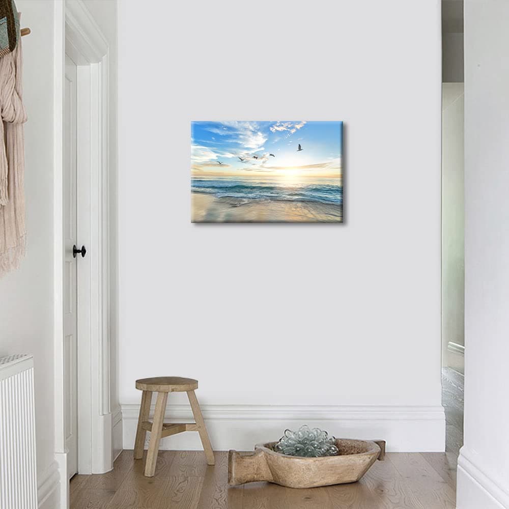 Wall Art for Living Room Beach Canvas Art Wall Decor Blue Sea Sunset Pictures Print on Canvas Natural Landscape Painting Seascape Artwork Stretched Framed Ready to Hang 12x18inch — view 4