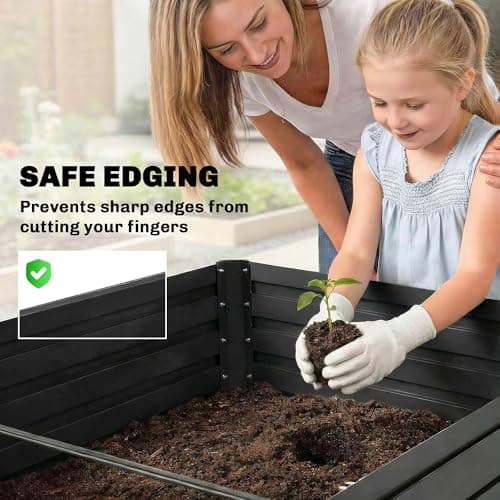Outsunny Set of 2 Galvanised Raised Garden Bed, 6 x 3 x 2 ft Metal Garden Bed with Safe Edging, Outdoor Elevated Planter Box for Vegetables, Flowers, Herbs, Dark Grey — view 5