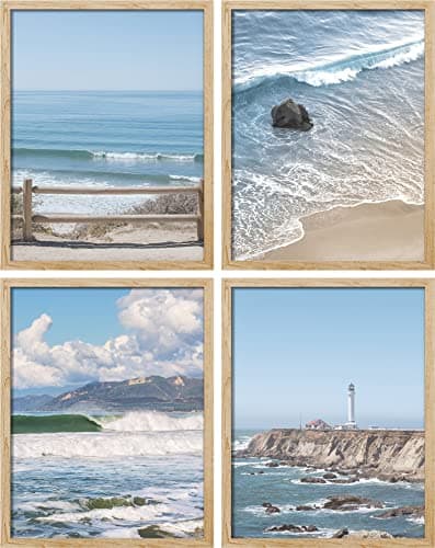 SIGNWIN Poster Bathroom Decor 11"x14"x 4, Wall Art Room Decor Multicolor for Living Room, Bedroom, Office White Aerial View Blue Ocean Wave Beach Shore Nature Wilderness Realism Decorative Landscape
