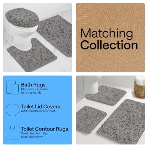 GORILLA GRIP Bath Mat, Thick Soft Absorbent Chenille Floor Mats, Rubber Backing Bathmat, Quick Dry Rug, Machine Washable Rugs for Shower and Tub Floors, Bathroom Accessories Decor, 61x43 cm, Grey — view 7