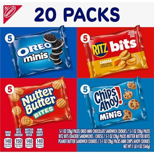Nabisco Snacks Variety Pack, OREO Minis, Nutter Butter Bites, CHIPS AHOY! Minis Cookies, and RITZ Bits Cheese Sandwich Crackers, 20 Snack Packs — view 11