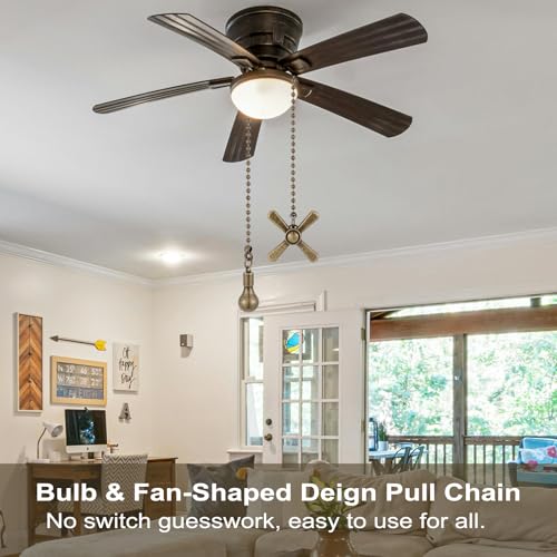Kelduemi Ceiling Fan Pull Chain Ornaments, 13.6 Inches Fan Pulls Extension Chains Set, Decorative Metal Light Bulb and Fan Cord, Ultra Long 3mm Diameter Beaded Ball Pull Chains for Lamp
