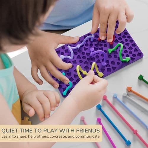 Sensory Activity Board for Kids Boys Girls, Fidget Toys for Stress Anxiety Autistic ADHD, Calm Down Travel Airplane Essentials Toys for 3+ Year Old, Portable Travel Storage Box & 14 Strings — view 2