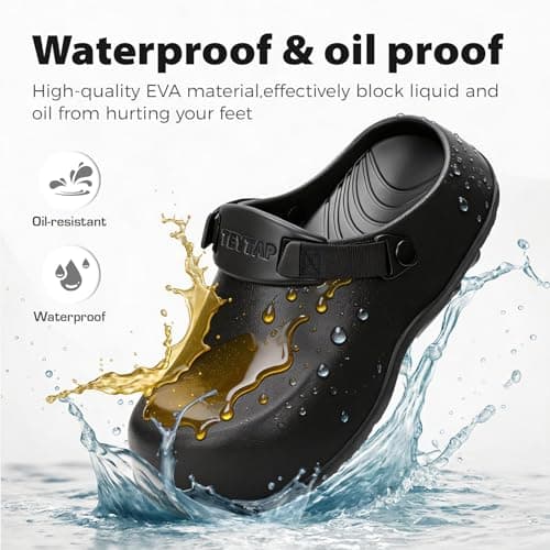 TEYTAP Nonslip Work Shoes Women Men Non Slip Shoes Slip Resistant Clogs for Nurse Chef Kitchen Restaurant Food Service Garden Slip On Mules Black — view 2