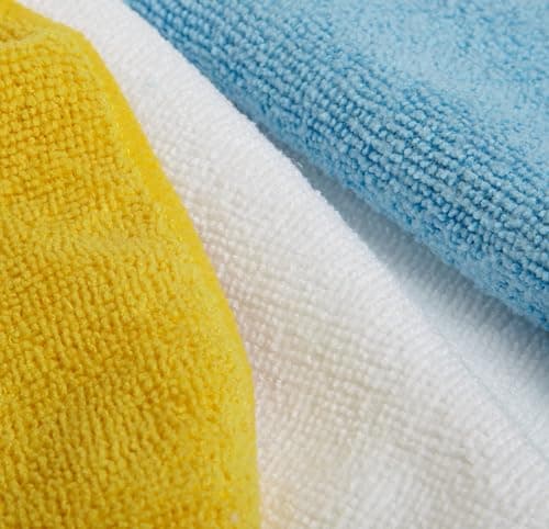 Amazon Basics Microfiber Cleaning Cloths, Ultra Absorbent, Lint Free, Streak Free, Non-Abrasive, Reusable and Washable, 16" x 12", Blue/White/Yellow, Pack of 24 — view 2