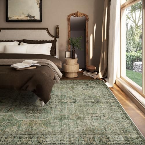 6x9 Area Rugs for Living Room: Washable Bedroom Rug Boho Vintage Rugs Stain Resistant Non Slip Low Pile Soft Lightweight Carpet for Kitchen Dining Room Farmhouse Nursery Kids Room — view 2