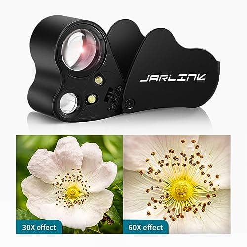 JARLINK 30X 60X Illuminated Magnifying Jewelers Loupe, Foldable Jewelry Magnifier with Bright LED Light for Gems, Jewelry, Coins, Stamps, etc — view 2