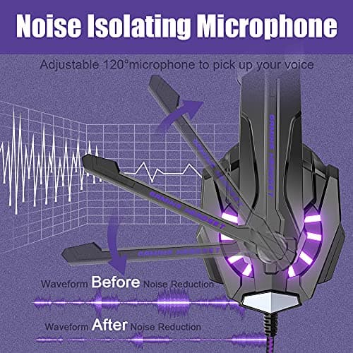 BENGOO G9000 Stereo Gaming Headset for PS4, PC, Xbox One Controller, Noise Cancelling Over Ear Headphones with Mic, LED Light, Bass Surround, Soft Memory Earmuffs (Purple) — view 3