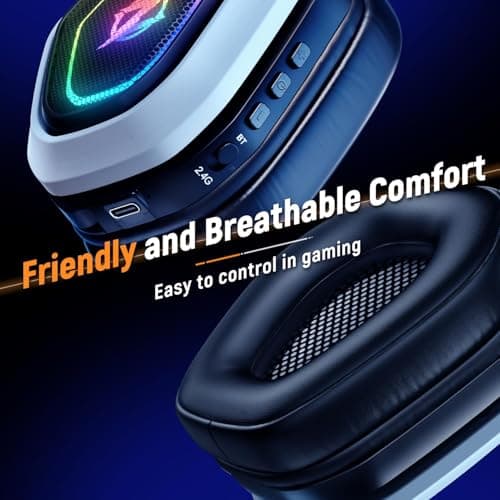 Ozeino Wireless Gaming Headset for Ps5, Ps4, Switch, Ultra Stable 2.4GHz USB & Type-C, Bluetooth 5.3 Gaming Headphones with Flip Mic, 40+Hr Battery Gamer Headset for PC, Laptop, Mobile, Mac(White) — view 5