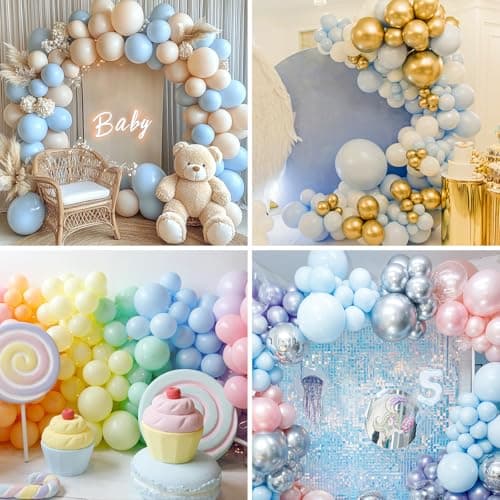 RUBFAC Blue Balloons 129pcs, Pastel Light Blue Balloon Different Sizes 18 12 10 5 Inch for Garland Arch Kit, Gender Reveal Baby Shower Birthday Wedding Easter Party Decoration — view 3