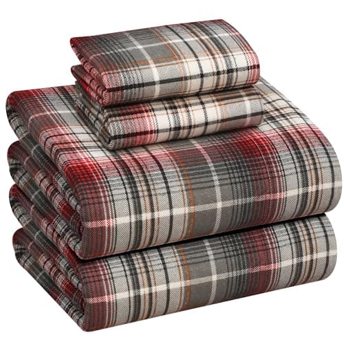 RUVANTI Flannel Sheets Full Size - 100% Cotton Double Brushed Bed Sheets Set, Deep Pockets 16 Inches, All Seasons Breathable & Extra Soft Full Sheets, Warm & Cozy, 4 Piece, Halloween Check