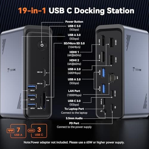 TobenONE 19-in-1 Laptop Docking Station Dual Monitor,10 USB C/A,2×4K HDMI