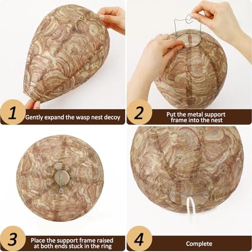 DECYOOL 6 Pack Paper Wasp Nest Decoy Hanging Wasp Nest Stay Away from Wasps Hornets Yellow Jackets(Mixed Color) — view 2