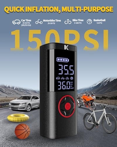 KASPARMP Tire Inflator Portable Air Compressor for Car 150 PSI Digital Cordless Air Compressor Pump with Pressure Gauge Cordless Auto Shutoff LED Light for Car Bicycle Motorcycle and Ball — view 5
