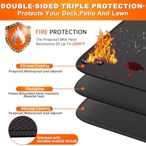 ENGPOW Large 60 x 60 inches Under Grill Mat for Outdoor Grill, Double-Sided Fireproof Indoor Fireplace Mat Fire Pit Mat, Oil-Proof Waterproof BBQ Mat for Deck Patio Lawn,Reusable and Easy to Clean — view 3