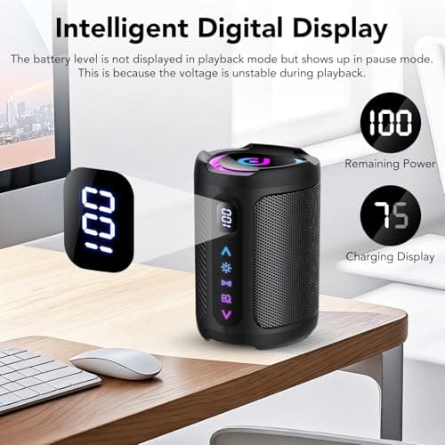 aowoka Bluetooth Speaker, 2026 Portable Wireless Speakers with Led Light, Bluetooth 5.4, 15H Playtime, Enhanced Bass, IPX7 Waterproof, Outdoor Speaker for Travel, Sport, Party, Biking. — view 3