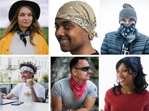 6-Pack Large Cotton Bandana - Paisley, 22x22 In, Assorted Dark Colors - Cowboy Head Bandanna Scarf Handkerchief Mouchoir- Gifts for Men Women and All — view 3