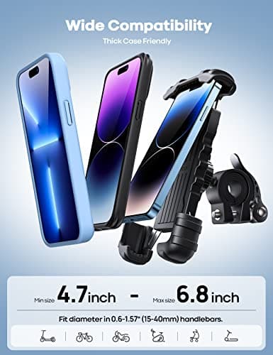 Lamicall Bike Phone Holder, Motorcycle Mount - Motorcycle Phone Holder, Handlebar Cell Phone Clamp, E-Bike Scooter Phone Clip for iPhone 17 Air Pro Max, 16 15 Plus, S20, 4.7 to 6.8" Smartphones — view 2