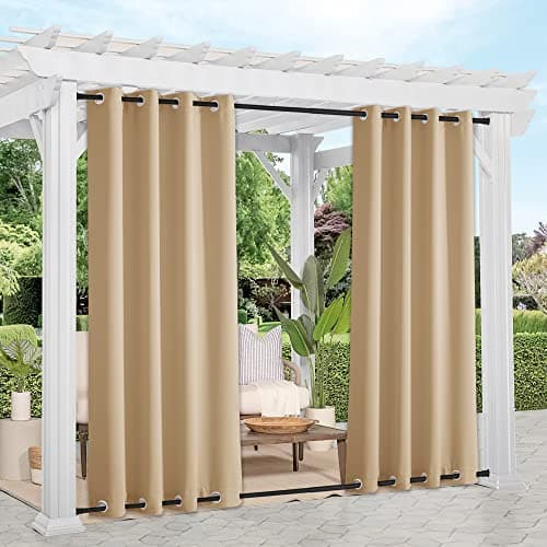 NICETOWN Outdoor Gazebo Curtains Windproof Top & Bottom Grommet, Thermal Insulated Light Blocking Windproof Drapes for Yard/Porch, W52 x L84, Set of 2, Biscotti Beige