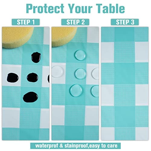 Kesfey 3 Packs Aqua and White Gingham Table Cloths 54 x 108 Inches Disposable Plastic Checkered Tablecovers Waterproof Rectangle Picnic Party Table Covers for Birthday Party Supplies Christmas — view 2