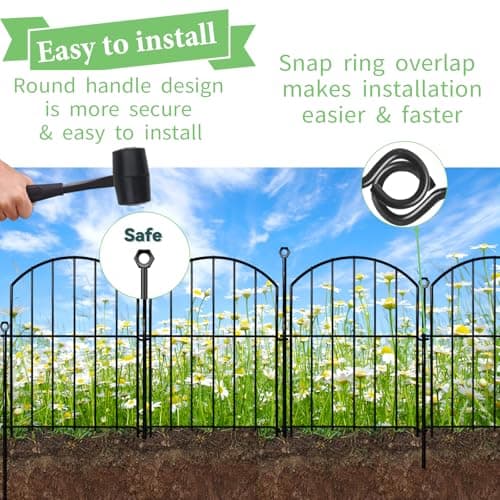 Decorative Garden Fence 17in x10ft, 10 Pack Rustproof Metal No Dig Fence Animal Barrier for Dog, Arched Flower Bed Edging Ornamental Wire Border Panel Fencing for Yard Patio Outdoor Decor — view 3
